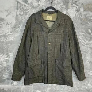 Vtg Field and Stream Coat Mens 44 L Grey Brown Wool Plaid Outdoors Academia